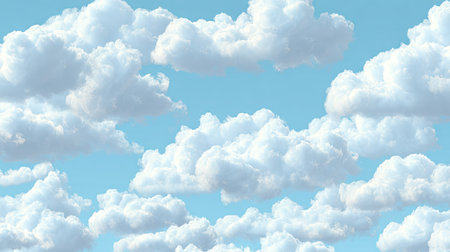 A stunning view of fluffy white clouds suspended against a vivid blue sky, evoking a sense of tranquility and peace, perfect for nature-themed projects.の素材