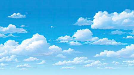 A beautiful, expansive view of a bright blue sky filled with soft white clouds, creating a serene atmosphere perfect for relaxation and tranquility.の素材