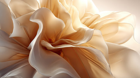 This image showcases a soft, elegant fabric with gentle waves that create abstract floral shapes, featuring warm hues and smooth textures perfect for design inspiration.の素材
