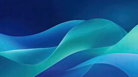 This abstract image features flowing waves in soft shades of blue and green, creating a serene and tranquil atmosphere, perfect for various design projects.の素材