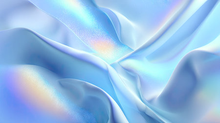 A captivating close-up of soft blue iridescent fabric that showcases smooth waves and gentle light reflections, perfect for design projects and backgrounds.の素材