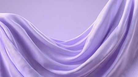 A beautifully flowing lavender fabric drapes gracefully across a soft light purple background, showcasing gentle textures and elegant movement perfect for various design projects.の素材