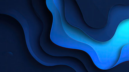 This image showcases abstract fluid shapes in rich dark blue tones with smooth gradients and curves, ideal for backgrounds and modern design projects.の素材