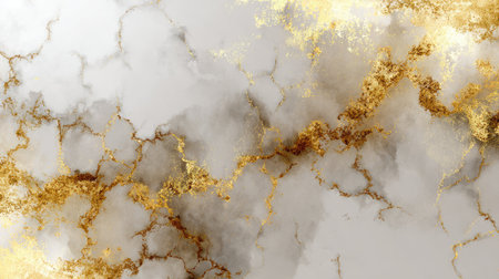 An elegant abstract marble texture featuring golden veins on a soft gray background. This design is perfect for modern art projects, wallpapers, and decorative uses.の素材