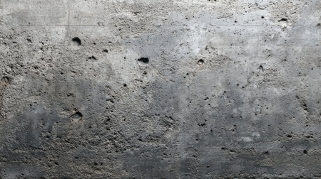 A textured grey concrete wall featuring rough surfaces and small pockmarks, ideal for backgrounds or design projects in various artistic expressions.の素材