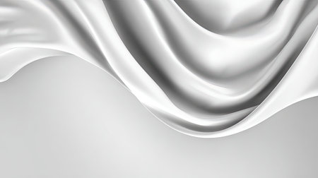 A stunning close-up view of smooth white silk fabric elegantly draping in soft waves, creating an ideal backdrop for luxury themes or artistic compositions.の素材