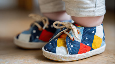A close-up of colorful baby shoes featuring charming patterns in vibrant hues, perfect for infants exploring their world with style and comfort.の素材