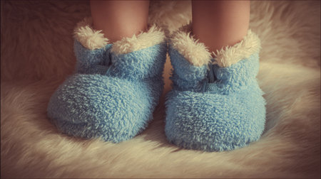 These cozy blue baby booties provide warmth and comfort for little feet, ideal for newborn sessions or representing infant fashion choices. Perfectly soft and fluffy.の素材