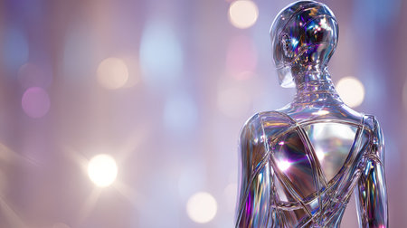 A stunning transparent mannequin reflects light in a vibrant setting, showcasing modern fashion elements with a touch of artful elegance and contemporary design.の素材