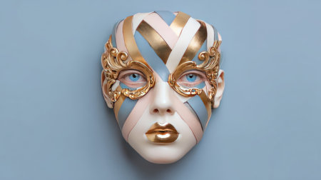 This stunning artistic mask features intricate patterns and a metallic finish, perfect for creative projects and photography. Its elegant design evokes a sense of mystery and sophistication.の素材