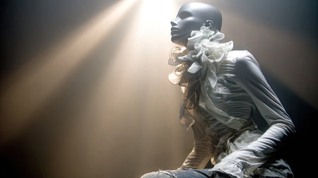 A captivating image of a mannequin styled in modern fashion, illuminated by soft light, emphasizing elegance and artistic expression in design and photography.の素材