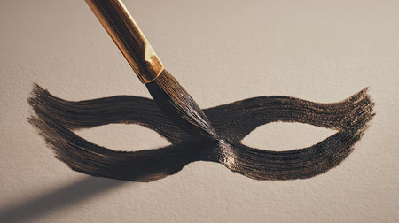 A delicate brush glides across a smooth canvas, creating an elegant black mask design. This artistic scene captures creativity and expression in motion.の素材