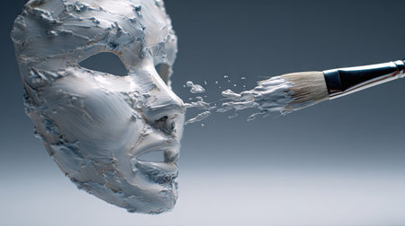 This image features a sculpted white face with brushwork, capturing the essence of creativity and artistry. It represents the fusion of paint and emotion, perfect for creative projects.の素材