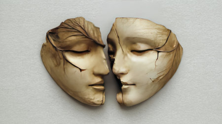 This captivating artwork features two faces merging in a tender expression, symbolizing love and connection through intricate design and beautiful textures.の素材