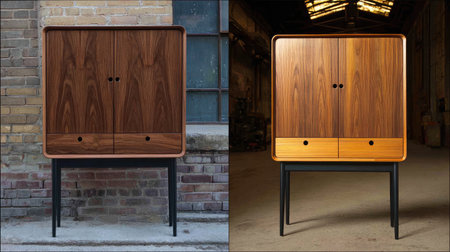 This elegant wooden cabinet showcases a beautiful blend of modern and vintage design elements, perfect for enhancing any interior space while providing functional storage.の素材