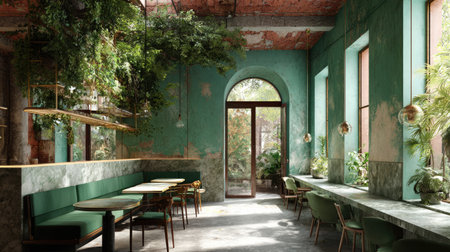 A stylish interior of a modern cafの素材