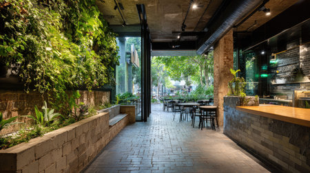 This image showcases a serene indoor garden space featuring lush greenery, modern design elements, and natural light, perfect for relaxation and enjoyment.の素材