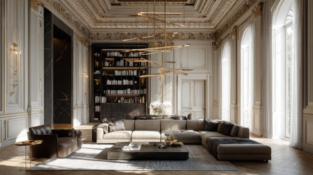 Discover an elegant luxury living room showcasing modern design elements and artistic lighting, perfect for creating a stylish and inviting atmosphere in any home.の素材