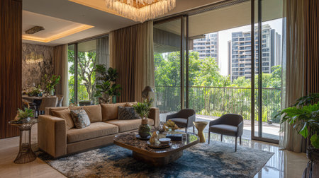 A stunning modern living room showcasing elegant dの素材