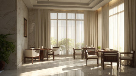 This modern dining room features elegant wooden furniture, abundant natural light, and a minimalist style, creating an inviting atmosphere for memorable gatherings.の素材