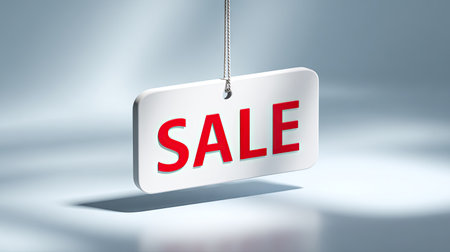 Bright and attention-grabbing sale sign featuring bold red letters against a soft blue background. Ideal for retail promotions, online ads, or marketing campaigns to attract customers and emphasize savings.の素材