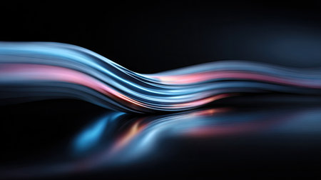 This stunning abstract image features fluid light waves in vibrant colors, creating a sense of dynamic motion and beauty against a dark background.の素材