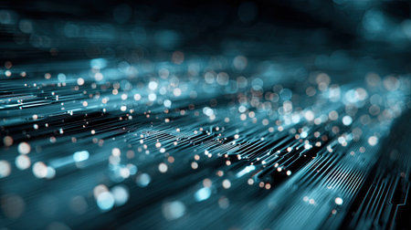 Explore an abstract digital background featuring glowing particles and lines that create a futuristic ambiance perfect for creative projects and tech themes.の素材