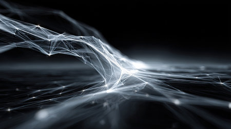 This abstract image features fluid light trails that evoke a sense of movement and energy flow in a dark setting, perfect for digital art projects.の素材