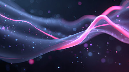 This visually stunning abstract image features vibrant color waves with glowing particles, creating a mesmerizing effect against a dark backdrop. Perfect for artistic projects.の素材