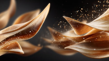 This captivating image showcases elegant abstract shapes that appear to flow gracefully, illuminated by gentle light and dynamic motion. The textural surface adds depth and intrigue, creating a harmonious blend of colors. Perfect for artistic design needs, this piece symbolizes creativity and elegance.の素材