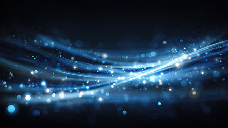 A stunning display of blue light waves intertwined with sparkling bokeh effects creates a magical and ethereal atmosphere. Perfect for artistic designs.の素材