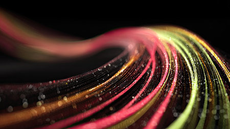 This captivating abstract image features wavy lines illuminated with vibrant colors, creating a mesmerizing visual experience of glowing sparkles.の素材