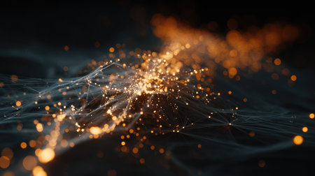 A mesmerizing abstract composition featuring glowing particles flowing gracefully across a dark background, evoking feelings of dynamism and elegance.の素材