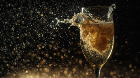 A stunning image of a champagne glass capturing a beautiful splash of bubbles, evoking feelings of celebration and luxury during special moments.の素材