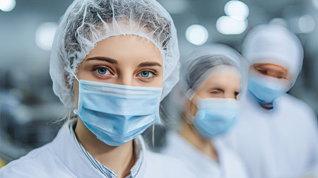 A dedicated medical team in protective gear, showcasing focus and professionalism in a healthcare setting. Emphasizes teamwork in modern medicine.の素材