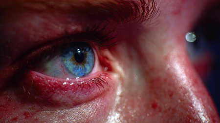 A breathtaking close-up photograph showcasing the intricate details and vibrant blue color of a human eye. The capture highlights the unique textures and reflections, evoking a sense of curiosity and emotion. Perfect for projects focused on beauty, vision, or human connection.の素材