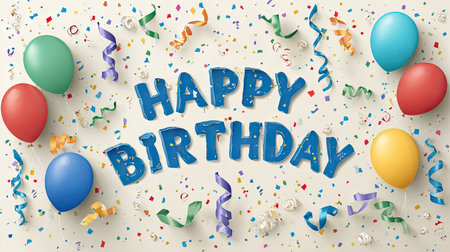 A vibrant and cheerful birthday scene filled with colorful balloons, playful confetti, and festive decorations, perfect for celebration themes and party ideas.の素材