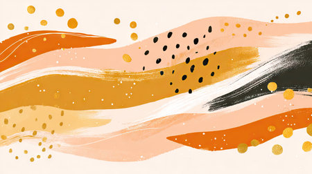 This vibrant abstract background features smooth waves and playful dots in warm tones, creating a modern and elegant visual for various projects.の素材