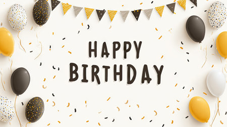 This vibrant birthday scene features colorful balloons, cheerful banners, and lively confetti, perfect for celebrating special occasions and creating joyful memories.の素材