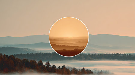 This captivating image captures a serene sunrise over misty hills, featuring a soft glow on the horizon that evokes tranquility and natural beauty.の素材