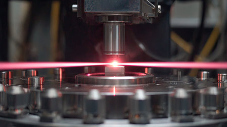 This image showcases advanced laser cutting technology as it precisely engraves intricate designs onto a metal surface, highlighting innovation in manufacturing.の素材