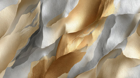 This image features a captivating textured abstract background with elegant gold and silver waves, perfect for modern design projects and artistic applications.の素材