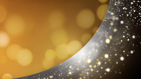 This elegant abstract background features shimmering lights and smooth curves in striking gold and silver tones, perfect for festive designs.の素材