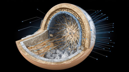 This detailed cross-section illustration showcases the Earth's layers, including the core and various geological features, perfect for educational and scientific purposes.の素材