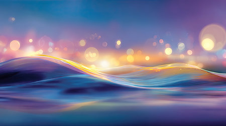 This captivating image features smooth waves in serene colors, surrounded by soft bokeh lights, creating a tranquil atmosphere perfect for calming backgrounds.の素材
