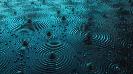 A captivating close-up of a tranquil water surface featuring rippling waves and droplets. The serene blue tones create a calming atmosphere perfect for relaxation and meditation.の素材