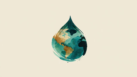 This captivating watercolor illustration features the Earth inside a water drop, symbolizing sustainability and the need for environmental protection, evoking a sense of connection to nature.の素材