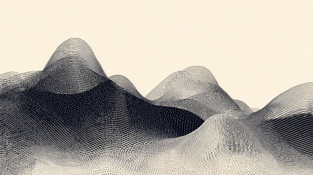 This captivating abstract artwork features a landscape formed by intricate lines and smooth curves. The monochrome color palette evokes a sense of tranquility and elegance. Perfect for modern design projects.の素材