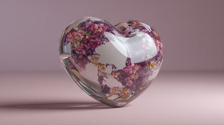 This heart-shaped glass sculpture features a striking floral arrangement encased within, perfect for enhancing any space with a touch of elegance and creativity.の素材