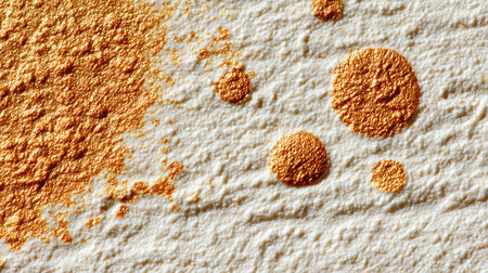 A close-up of golden glitter accents on a white textured surface, perfect for use in artistic backgrounds, craft projects, or decorative designs.の素材